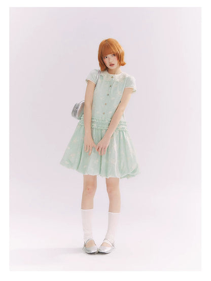 “Mint Lime” Green Stripe Lace Babydoll Dress