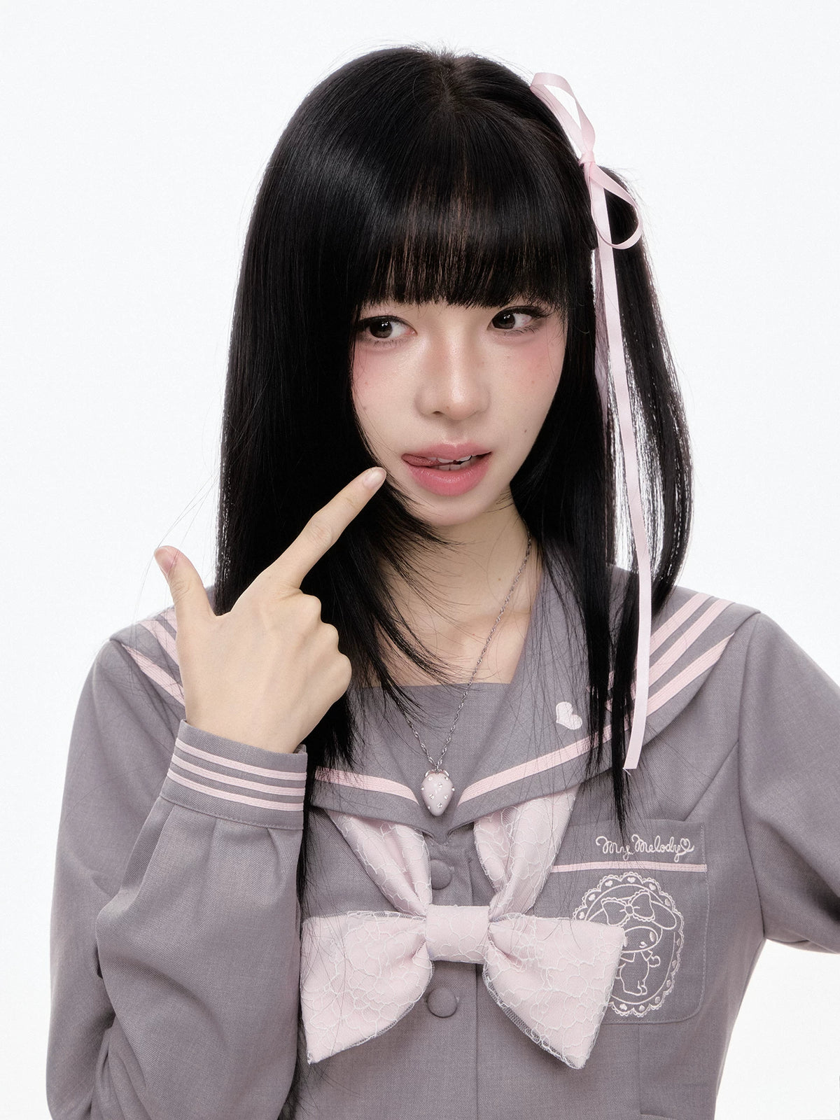 “Melody Blush” Pink-Gray Sailor School Uniform Set