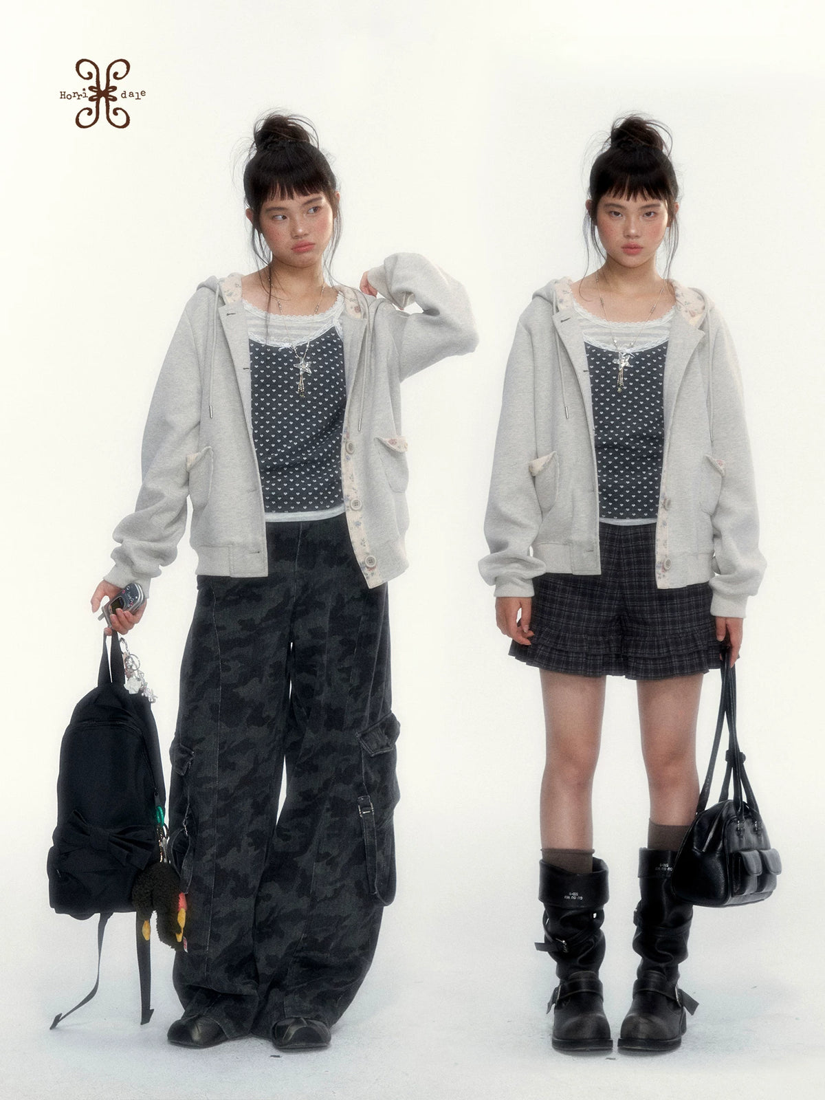 “Blooming Reverie” Light Heather Gray Floral Hooded Cardigan Sweatshirt