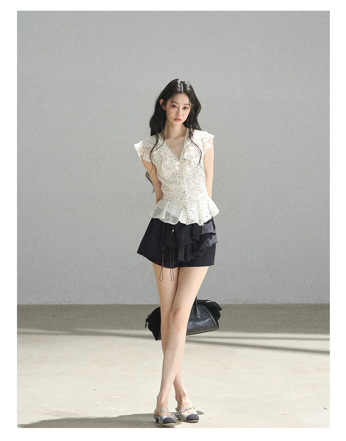 "Falling Into the Galaxy" Cream Ivory Polka Dot Chiffon Blouse