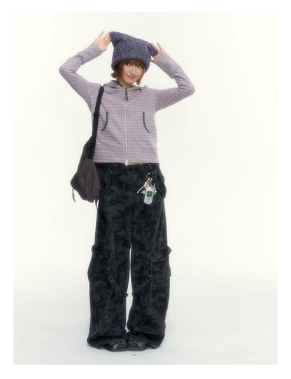Camouflage Washed Wide-Leg Utility Pants