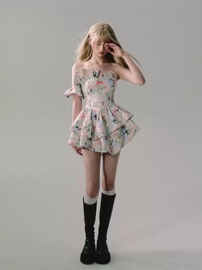 OAKMOO/ "When Blossoms Weep" Multicolor Irregular Floral Mini Dress