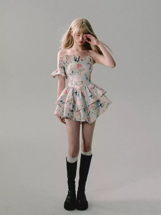 OAKMOO/ "When Blossoms Weep" Multicolor Irregular Floral Mini Dress