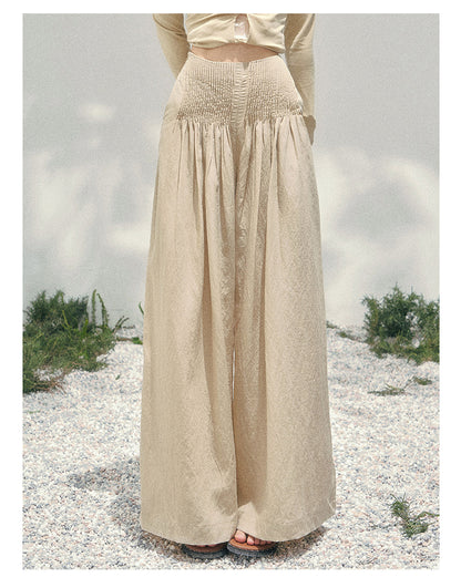 “Soft Khaki Whisper” Milk Tea Halter Twist Top & Wide-Leg Trousers