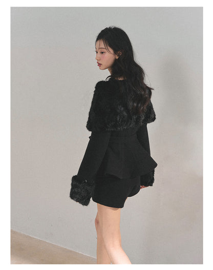 少也眼 “Drifting Through Her Dreams” – Winter Luxe Three-Piece Cape Set - Midnight Black 8746513