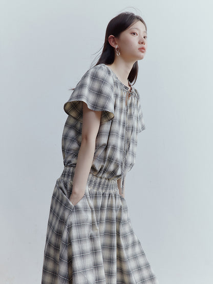 FUSSED Berlin Street Gathered & Panel Dress – Black & White Dupling Check FOF-25SS150