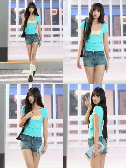 "Fresh Arrival" Green Layered Halter Two-Piece Top