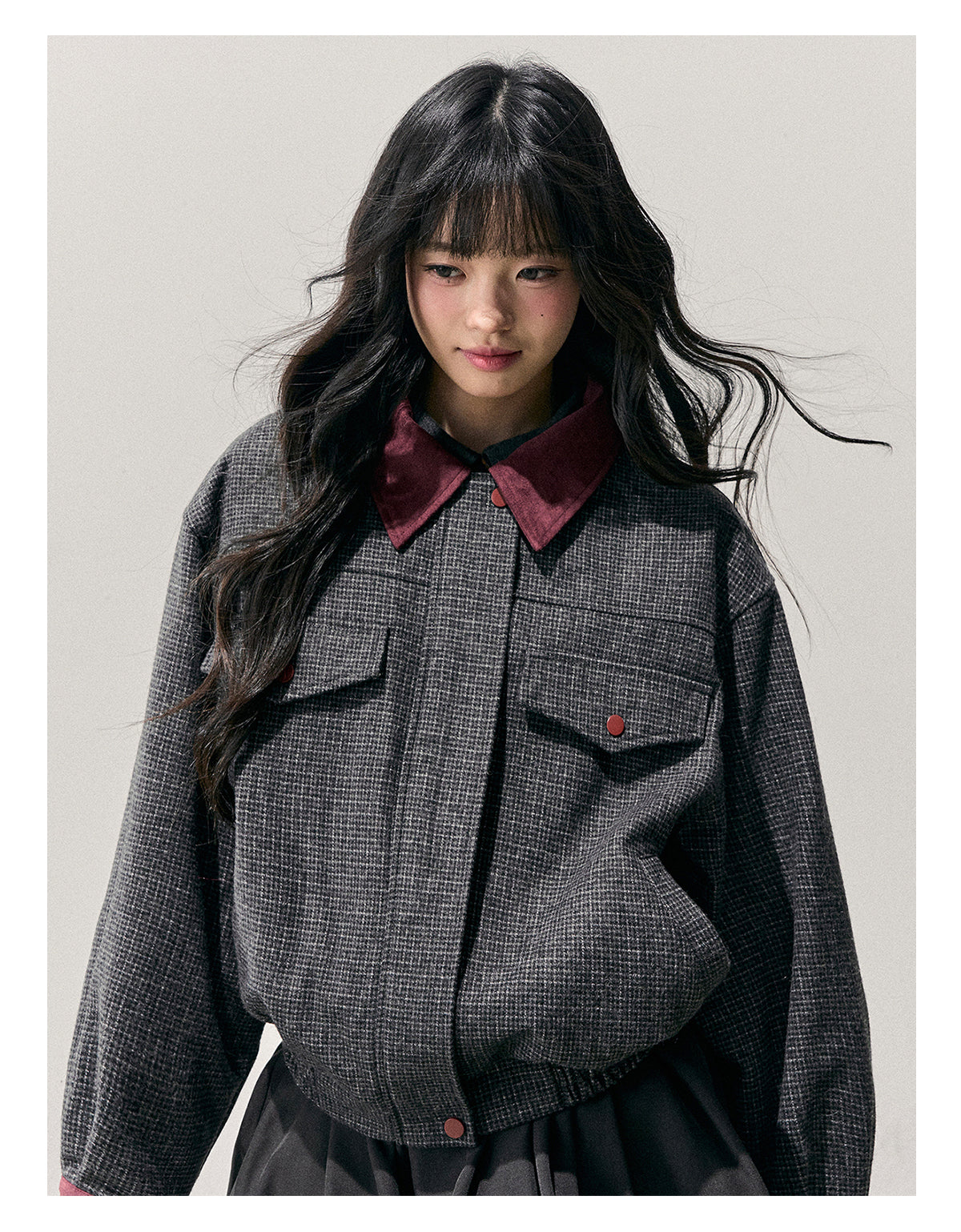 少也眼 "Wutong Leaves Falling" Hepburn Wool Tweed Jacket & Skirt Set