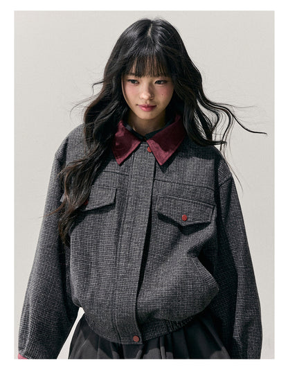 少也眼 "Wutong Leaves Falling" Hepburn Wool Tweed Jacket & Skirt Set