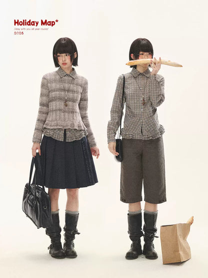 "Sandalwood Violet" Purple Mist Open-Knit Peplum Sweater