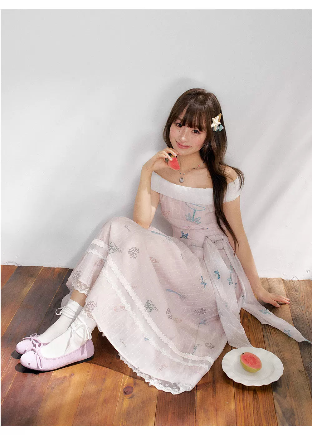 “Pink Mist Island” Dusty Rose Off-Shoulder Skirt Set