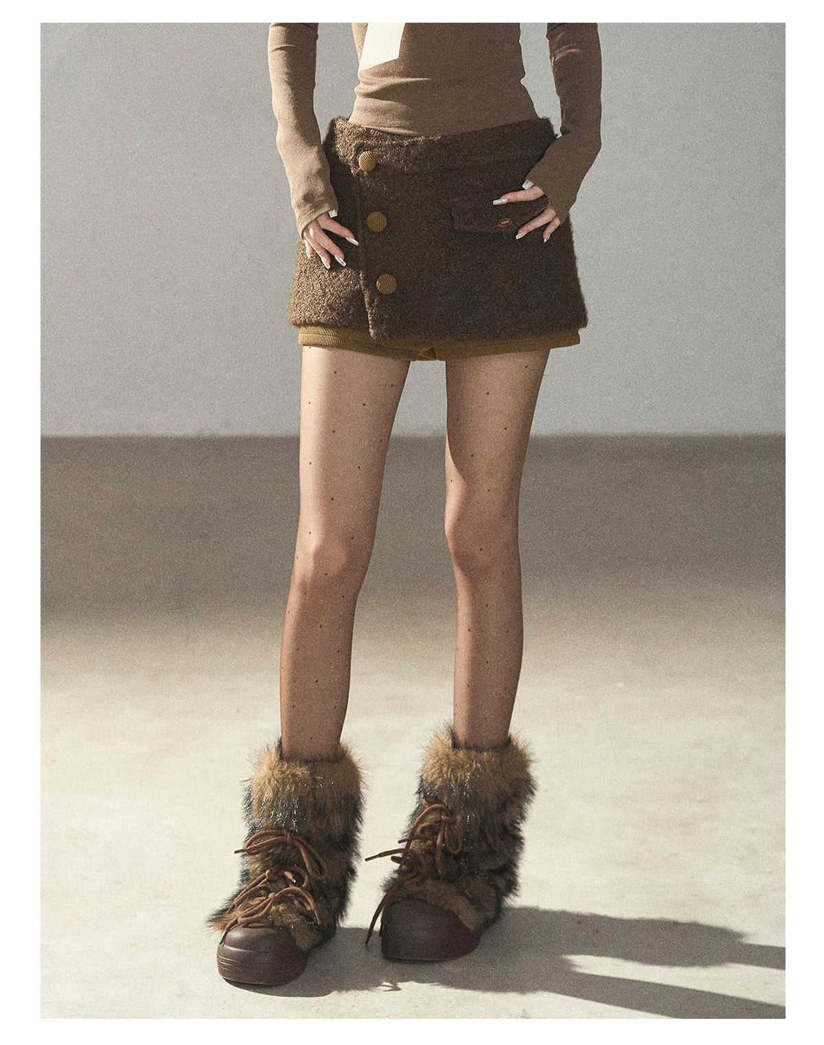 AOMALM - Roasted Pecan Low-Rise Wool-Look Skort