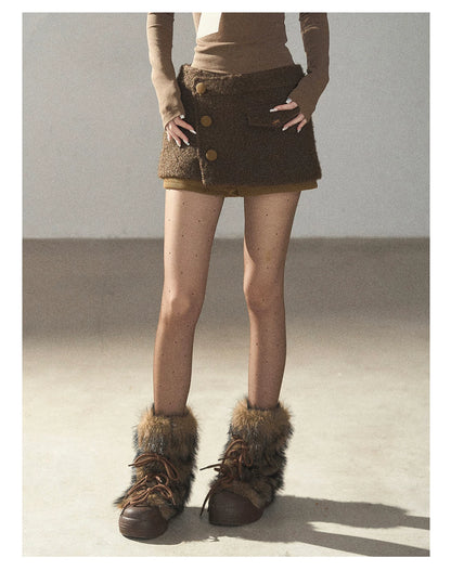 AOMALM - Roasted Pecan Low-Rise Wool-Look Skort