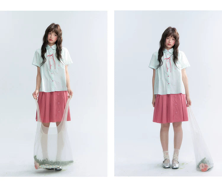 "Summer Sweetheart" Heart Stripe Blouse & Pleated Skirt Set