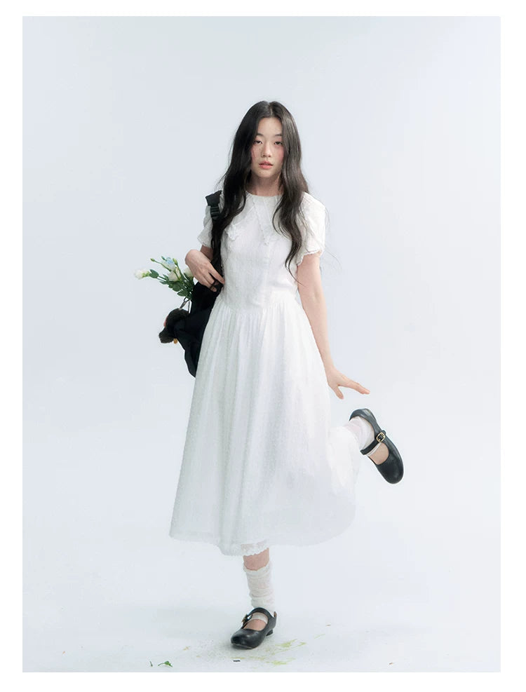 "Moonlight Sonata" White Petal Sleeve Midi Dress
