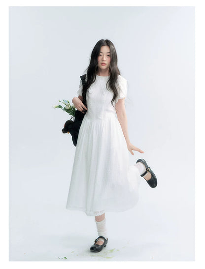 "Moonlight Sonata" White Petal Sleeve Midi Dress