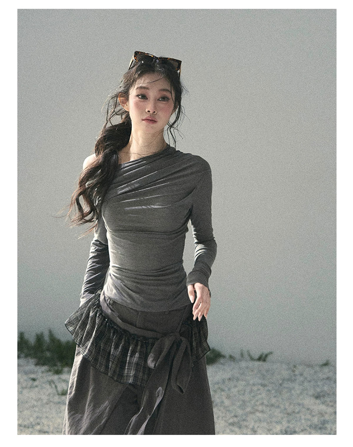 “Where Shadow Walks Beside Light” Dusk Gray Asymmetrical Top