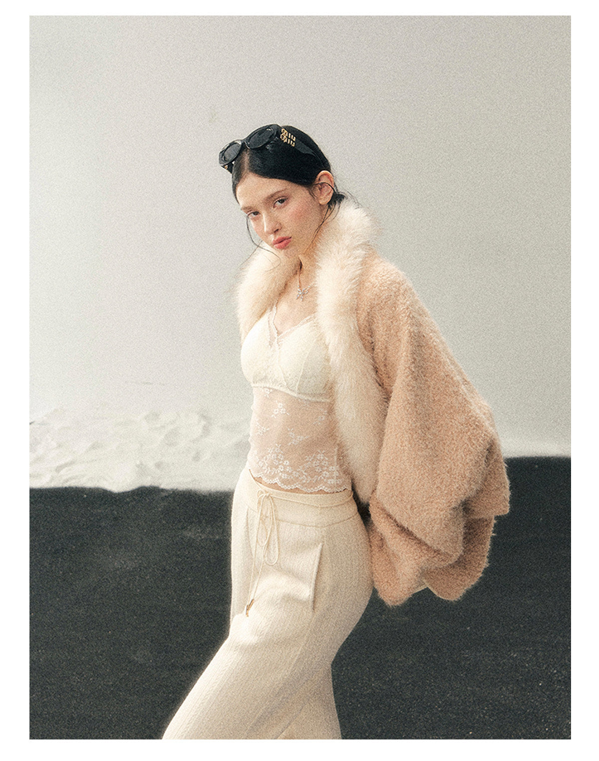 少也眼 "Velveted Sigh" Milk Tea Faux Cashmere Knit Jacket