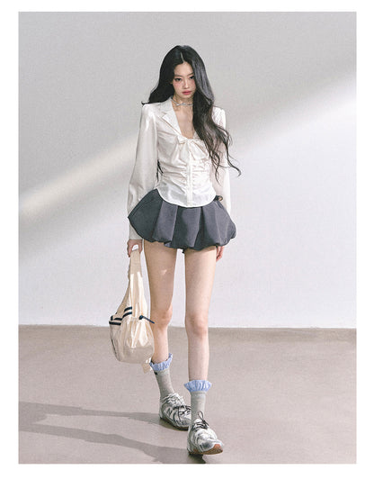 少也眼 "K-Drama White Moonlight" Soft Sophisticate Blouse - White 486864