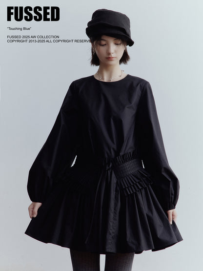 FUSSED Fragmented Dream Noir Pleated Cotton Doll Dress FOF-25SS159b