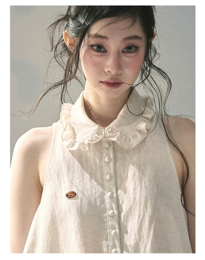 "Soft Cloud Reverie" Dutch Cream Lace Top & Bubble Skirt & Wide-Leg Pants Set 5468465