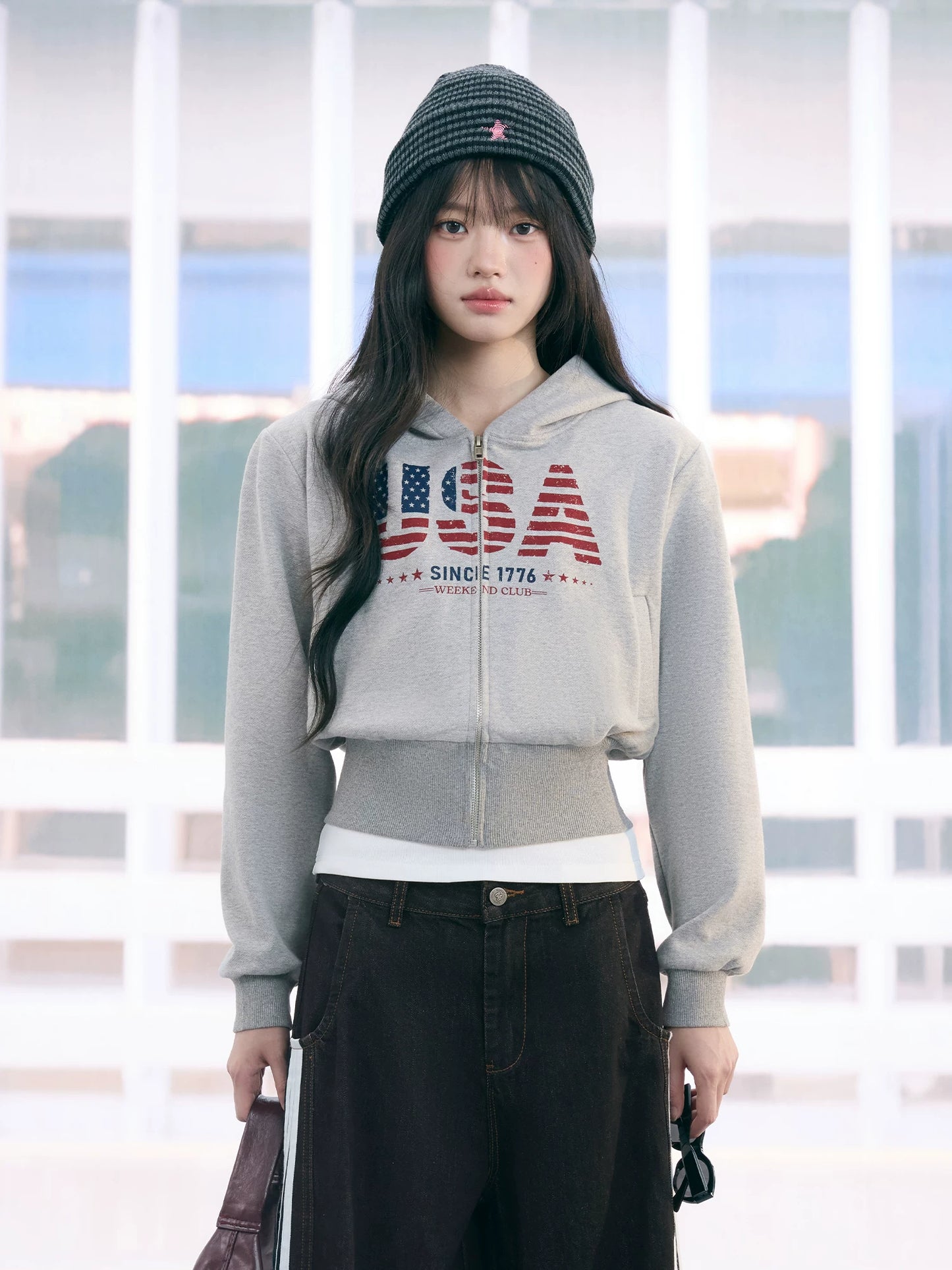 "Runway Legacy" Light Gray Cropped Sweatshirt Jacket
