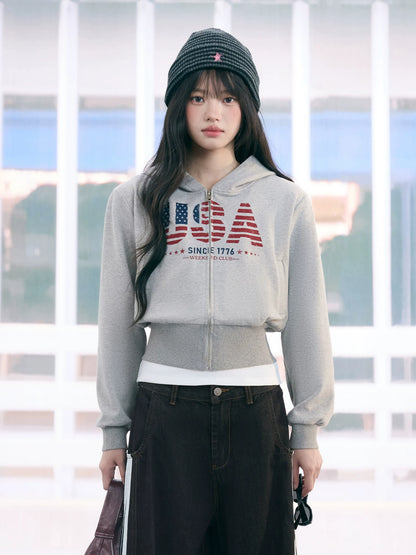 "Runway Legacy" Light Gray Cropped Sweatshirt Jacket