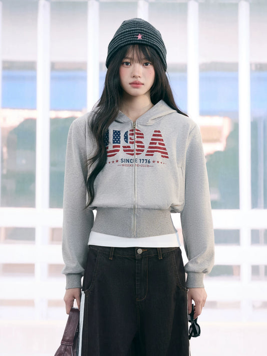 "Runway Legacy" Light Gray Cropped Sweatshirt Jacket