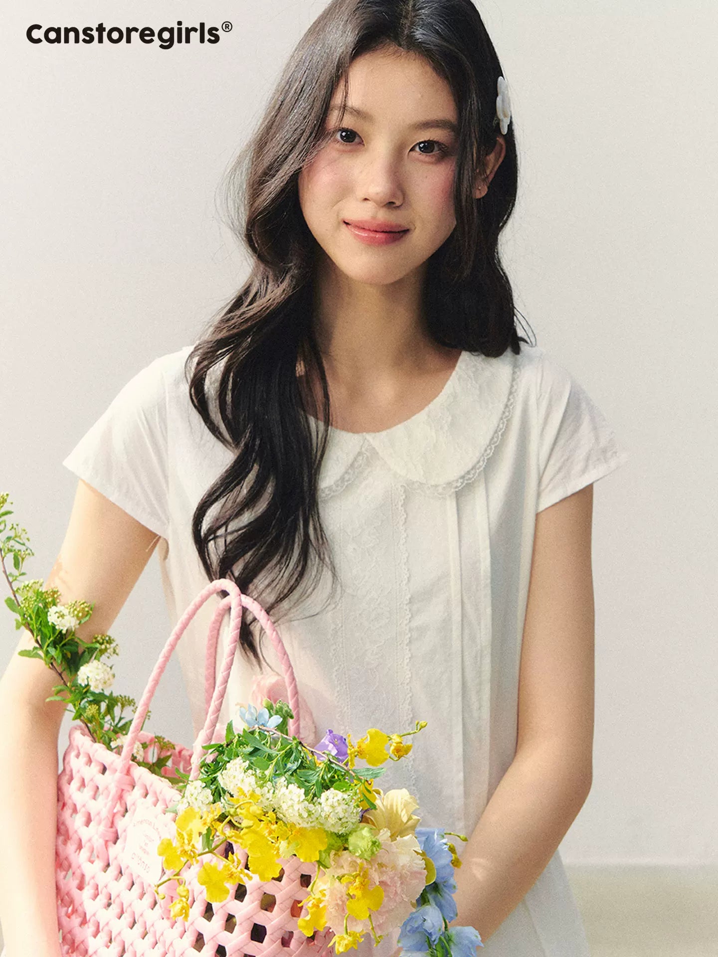 "Sakura Letter" Lace Doll Collar Waist-Fit Midi Dress WW2026004