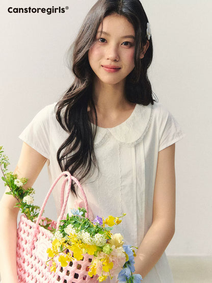 "Sakura Letter" Lace Doll Collar Waist-Fit Midi Dress WW2026004
