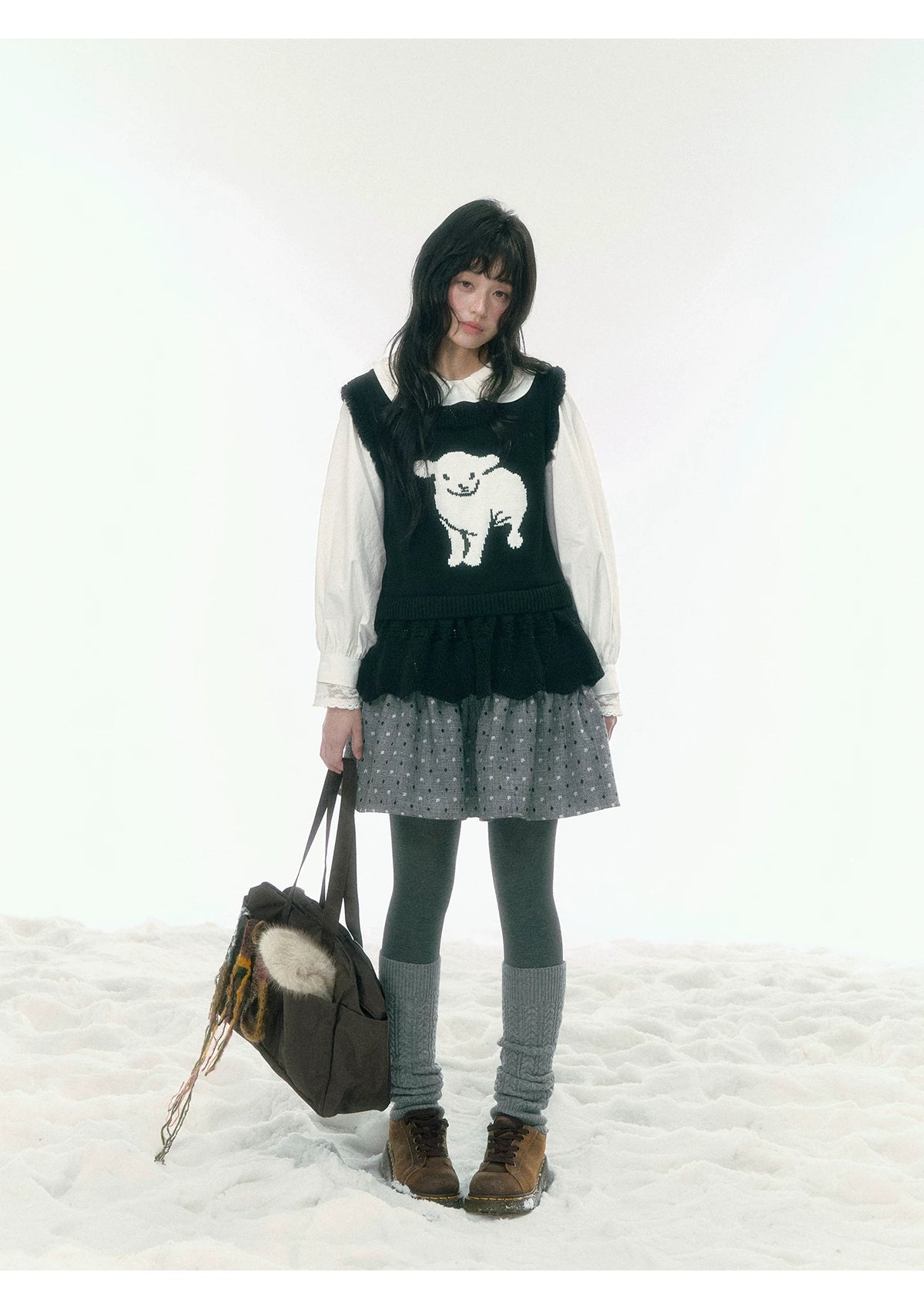 JOVYLLE - White Double-Layer Peter Pan Collar Statement Shirt
