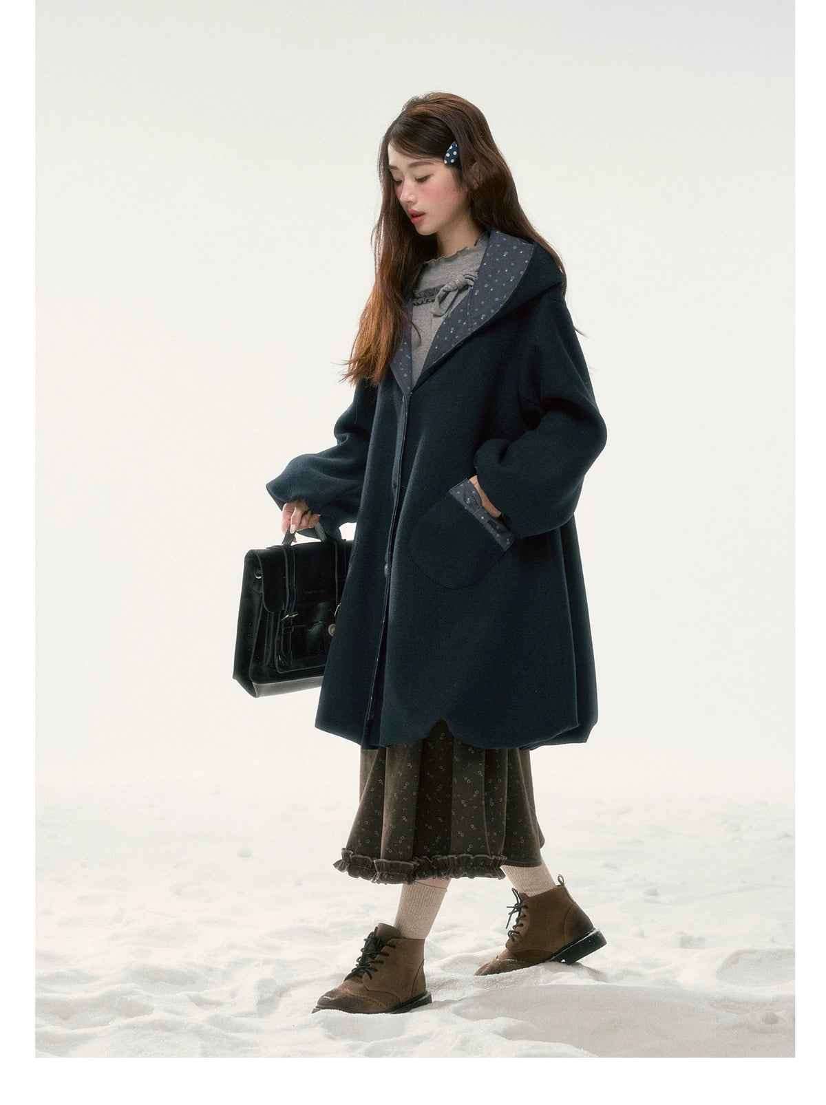BIBIBENCY - Navy Floral Hooded Coat