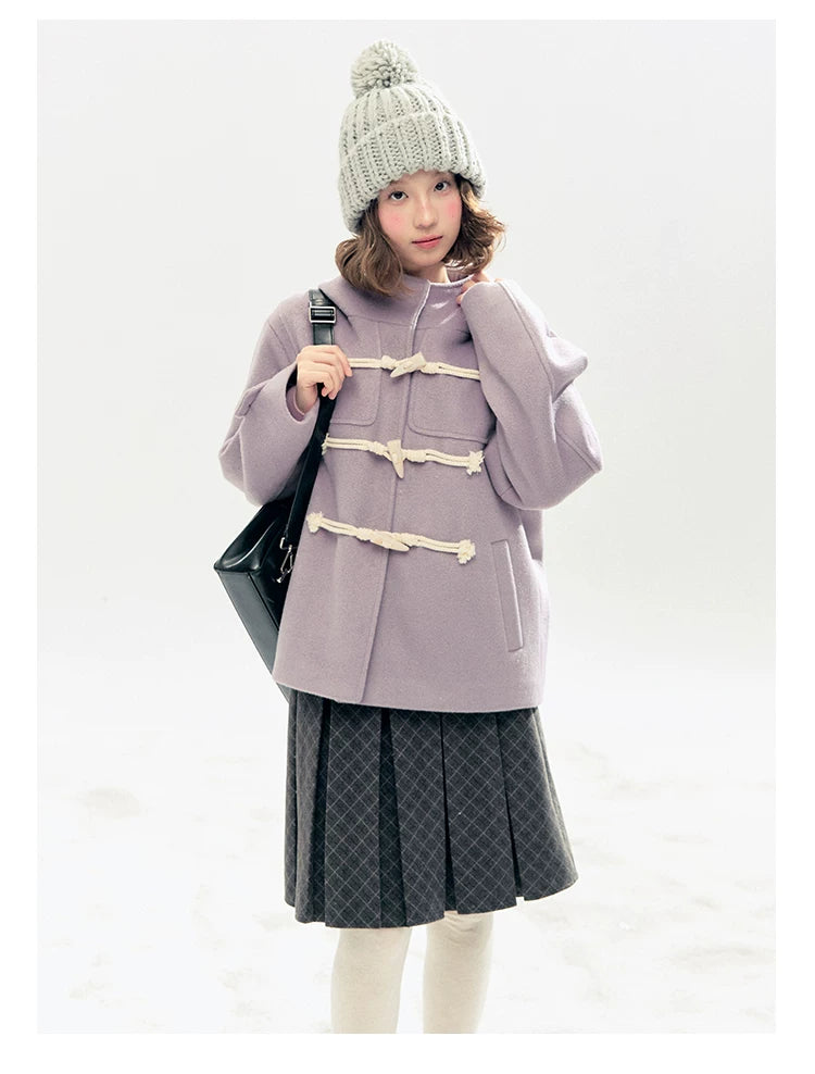 "Velvet Snowfall" Purple Mist Hooded Quilted Wool-Touch Duffle Coat