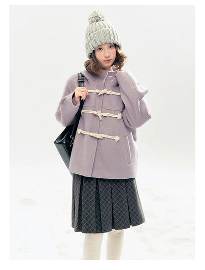 "Velvet Snowfall" Purple Mist Hooded Quilted Wool-Touch Duffle Coat