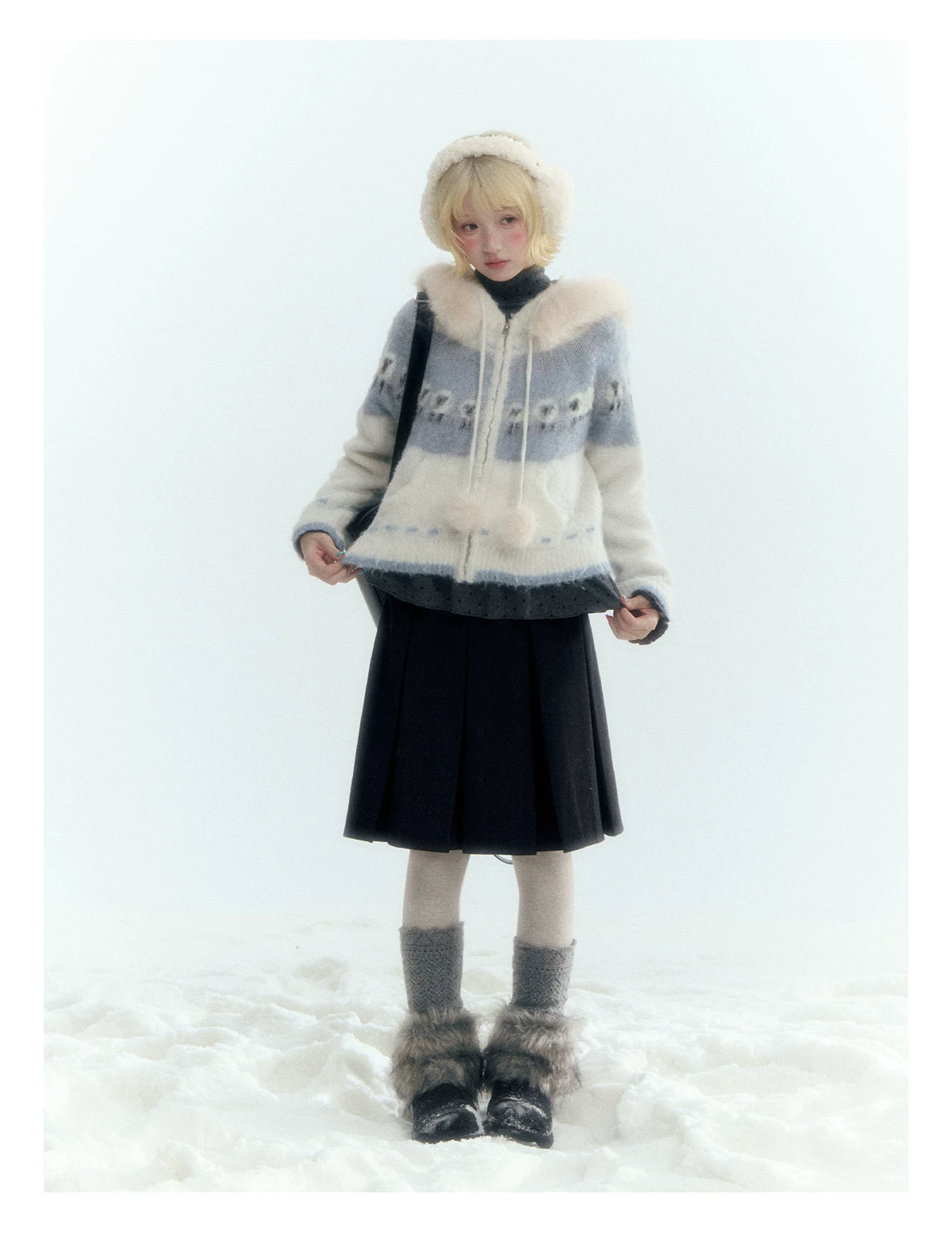 Horridale - Dark Gray Wool-Look A-Line Pleated Mini Skirt