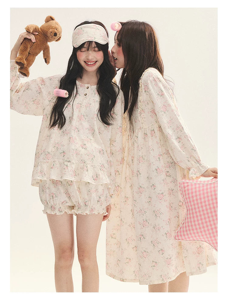 "Floral Journal" Cream Floral Pajama Collection (Free Eye Mask)