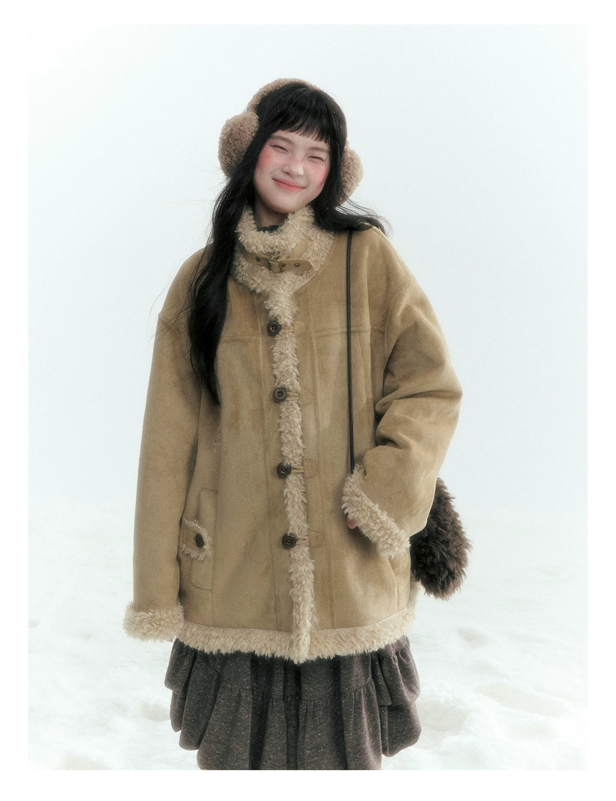 Horridale - Vintage Tan Suede-Effect Sherpa-Lined Stand Collar Jacket