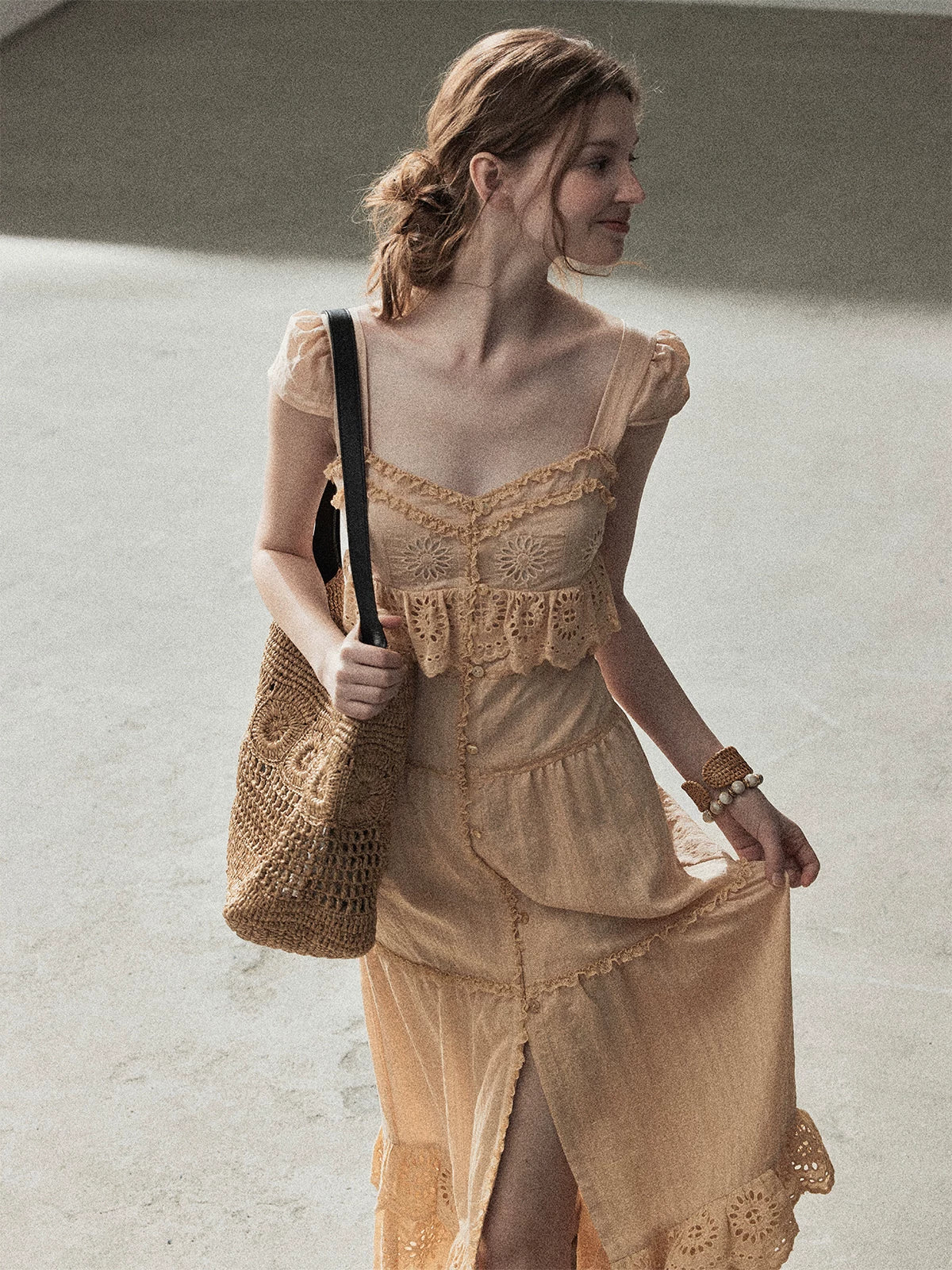 "Where May Meets the Sea" Cinnamon Pink Ruffle Tiered Maxi Dress