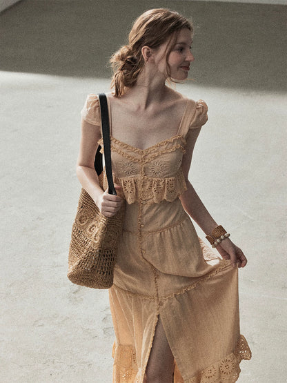 "Where May Meets the Sea" Cinnamon Pink Ruffle Tiered Maxi Dress