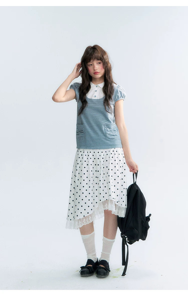 "Polka Poetry" Black & White Polka Dot Asymmetrical Cotton Skirt