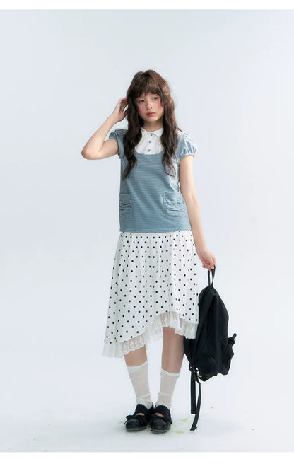 "Polka Poetry" Black & White Polka Dot Asymmetrical Cotton Skirt