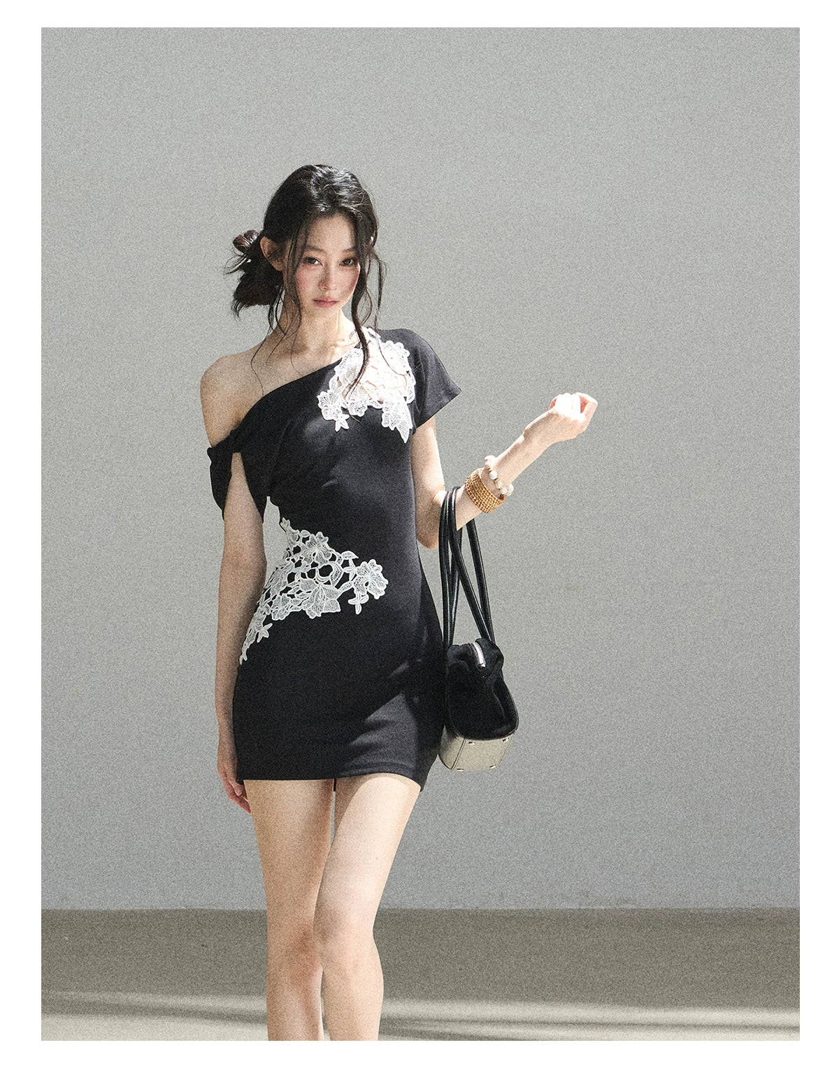 "When the Moon Didn't Arrive" Tranquil Black Lace Embroidered Bodycon Mini Dress