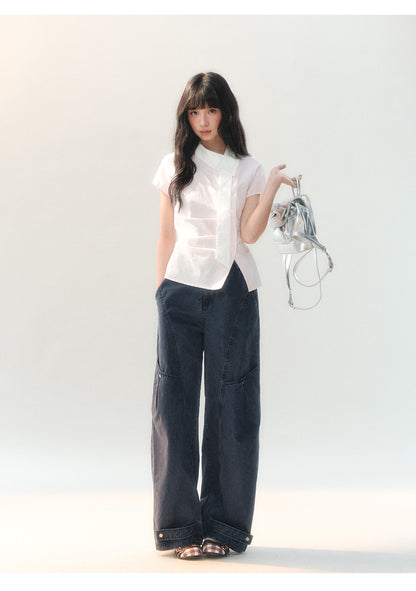 [CAN] "Tomorrow's Star" Dark Indigo Studded Wide-Leg Denim Jeans