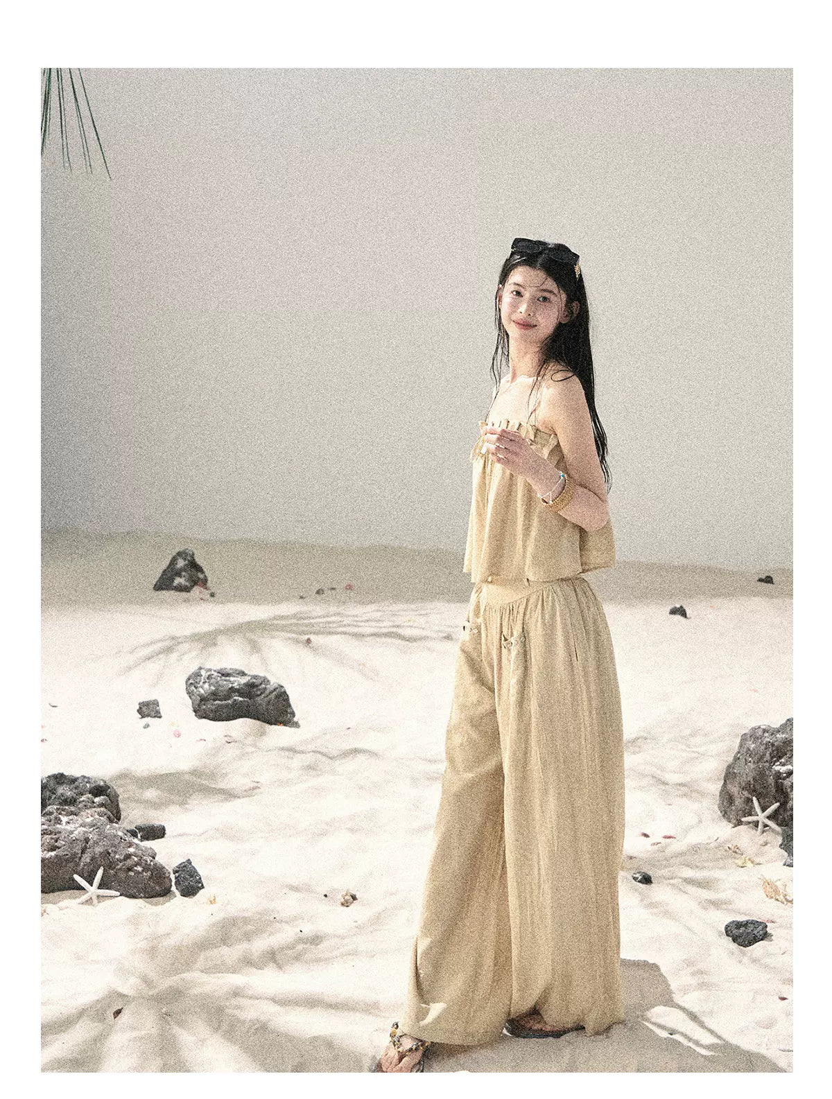 "Traces of the Wind" Sand Beige Cami & Wide-Leg Pants Set
