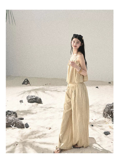 "Traces of the Wind" Sand Beige Cami & Wide-Leg Pants Set