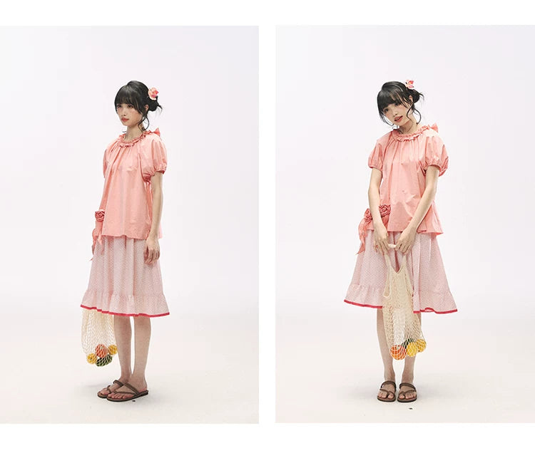 "Rosy Picnic" Pink Polka Dot A-Line Mini Skirt