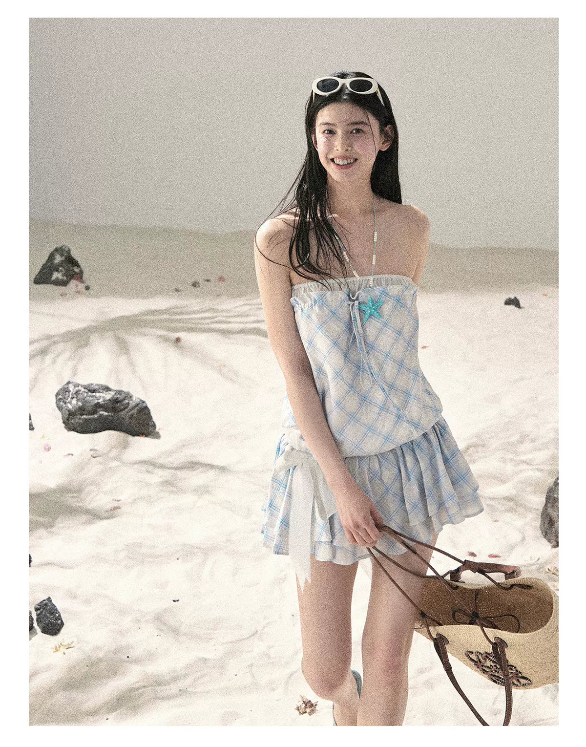 "Breeze Upon the Waves" Ice Crystal Blue Off-Shoulder Diamond Quilted Mini Dress
