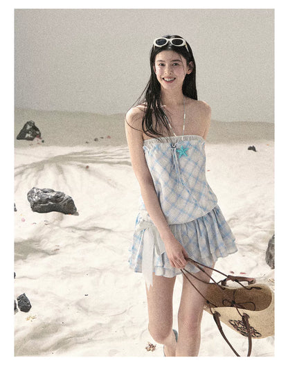 "Breeze Upon the Waves" Ice Crystal Blue Off-Shoulder Diamond Quilted Mini Dress