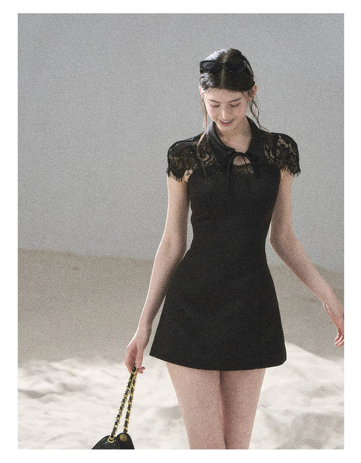 "Moonlit Rose Sonata" Tranquil Black Lace Mini Dress & Cape Set