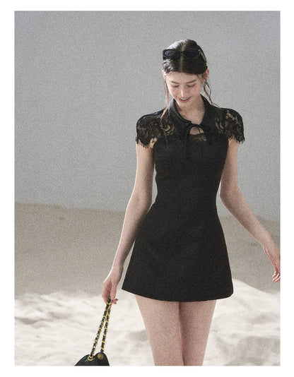 "Moonlit Rose Sonata" Tranquil Black Lace Mini Dress & Cape Set